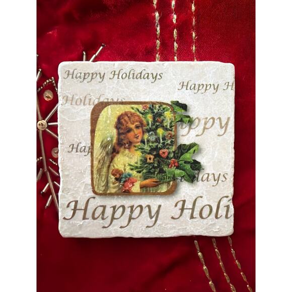 Studio Vertu Handmade Victorian Vintage Christmas 4” Coaster Set Made USA Gift - Picture 3 of 8